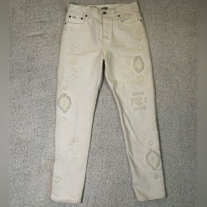 NWT Polo Ralph Lauren Cream Womens Callen HR Slim Embroidered Boho Jeans Size 27